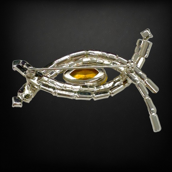 Vintage Clear & Pink Glass Curved Brooch - Picture 4 of 5